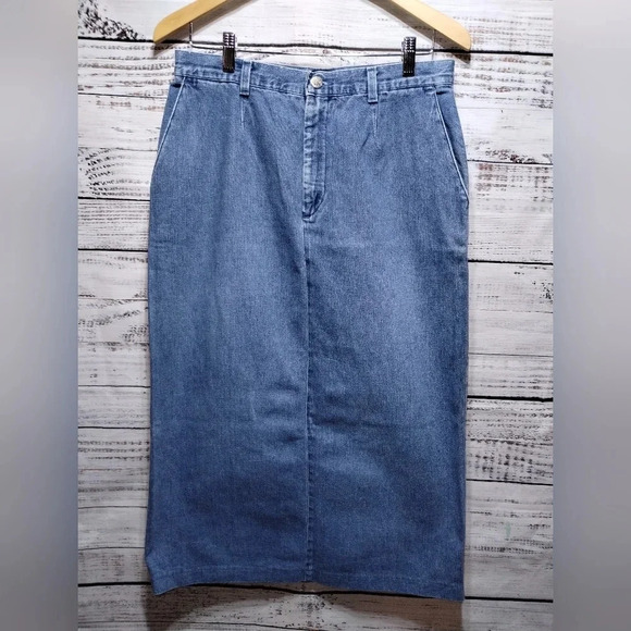 Riveted by‎ Lee Denim Skirt Medium Blue Vintage Jean Maxi Pockets Cotton - Picture 1 of 6